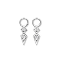 Lot de 2 pendentifs de formes géométriques pour boucles d'oreilles créoles en argent 925/000 rhodié pavés d'oxydes de zirconium blancs. Taille adaptable pour créoles de 2 mm maximum de largeur.