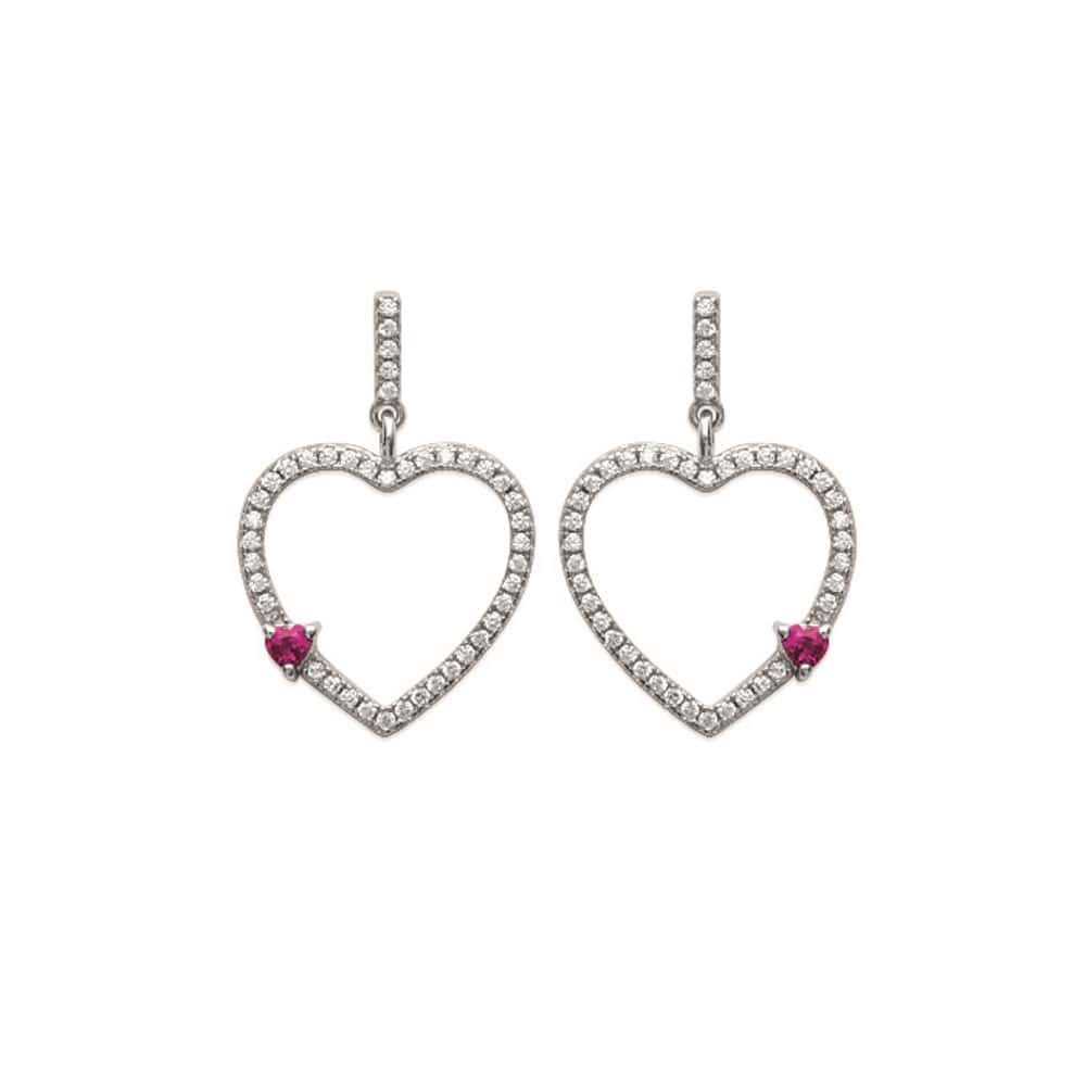 Boucles d'oreilles pendantes en forme de cœur en argent 925/000 rhodié, oxydes de zirconium et pierre synthétique. Coeur Pendantes Strass  Adolescent Adulte Amour Femme Fille Indémodable 