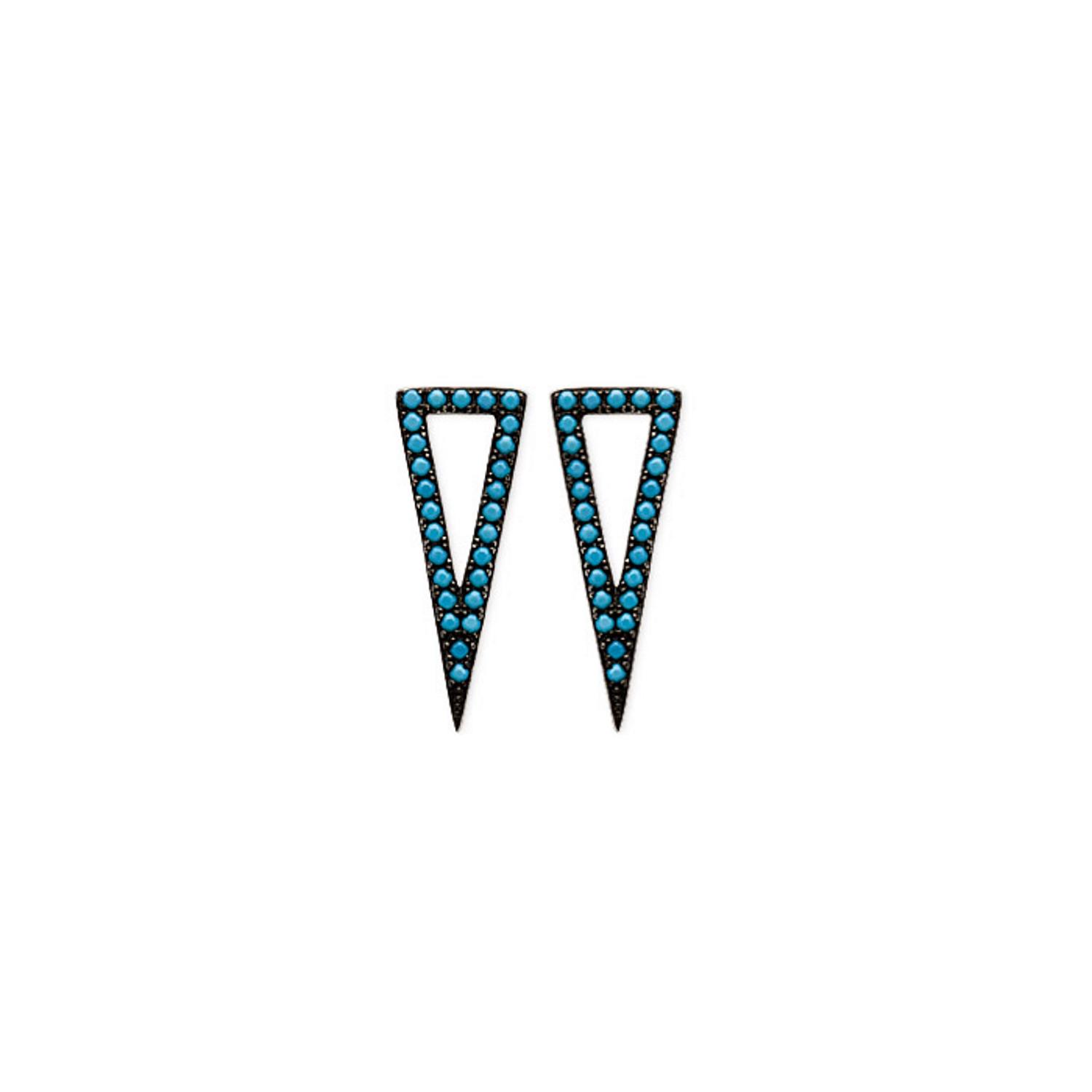 Boucles d'oreilles en argent 925/000 rhodié et pierre d'imitation turquoise. Pendantes Triangle Turquoise  Adolescent Adulte Femme Fille Indémodable 