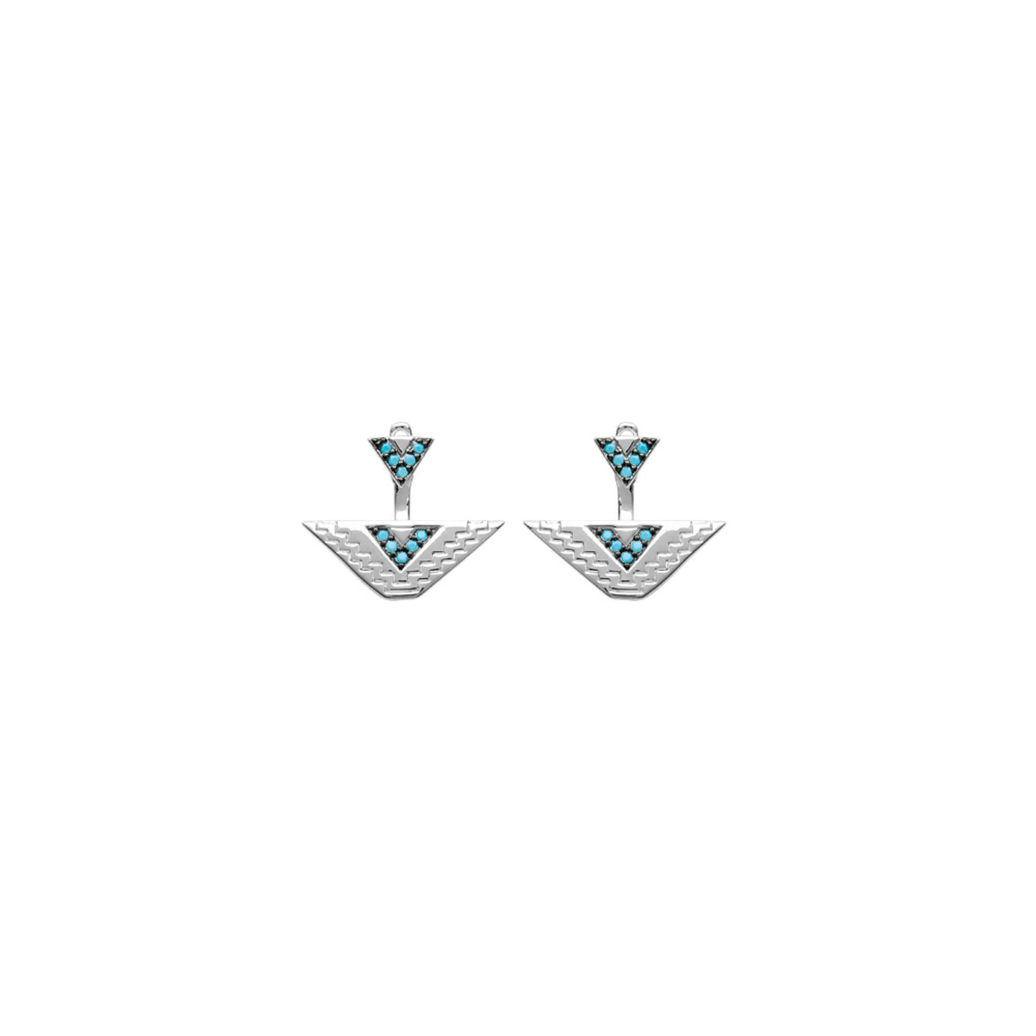 Boucles d'oreilles en argent 925/000 rhodié et pierre synthétiques turquoise. Pendantes Triangle Turquoise  Adolescent Adulte Femme Fille Indémodable 