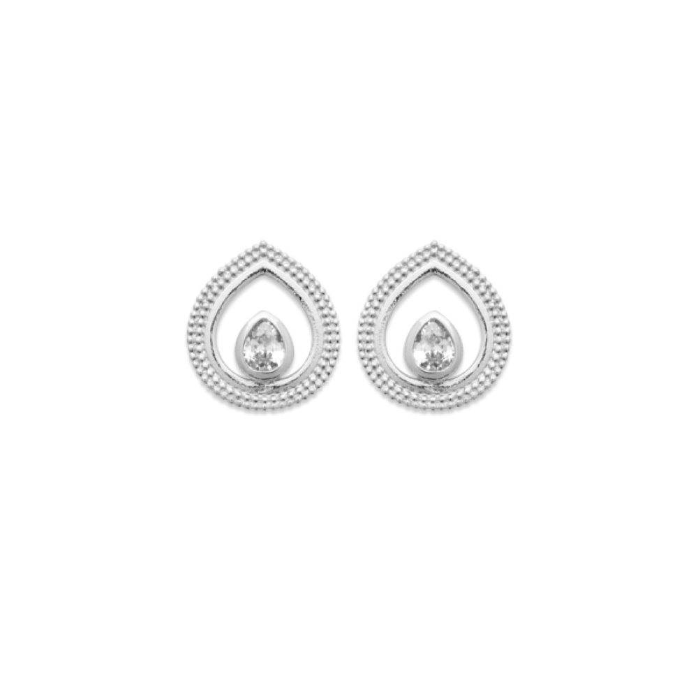 Boucles d'oreilles pendantes en forme de goutte en argent 925/000 rhodié surmontées d'un oxyde de zirconium blanc serti clos en forme de goutte. Goutte Pendantes Strass  Adolescent Adulte Femme Fille Indémodable 