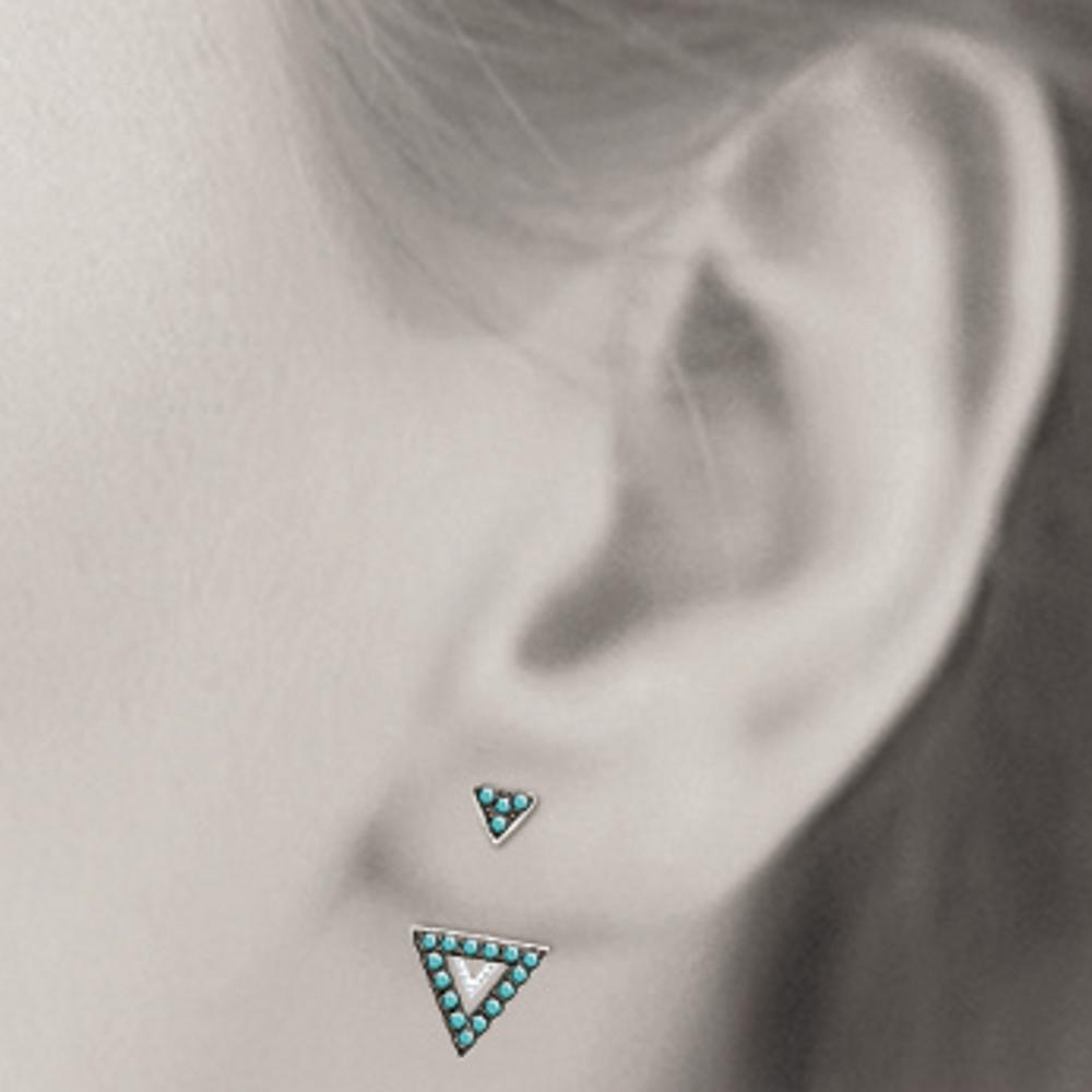 Boucles d'oreilles triangle en argent 925/000 rhodié et imitation turquoise.   Pendantes Triangle Turquoise  Adolescent Adulte Femme Fille Indémodable 