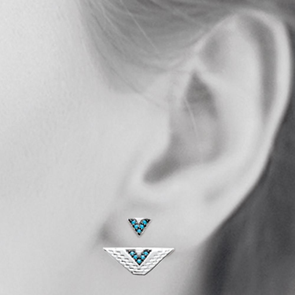 Boucles d'oreilles en argent 925/000 rhodié et pierre synthétiques turquoise. Pendantes Triangle Turquoise  Adolescent Adulte Femme Fille Indémodable 