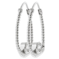 Boucles d'oreilles créoles de forme ovale au fil tressé en argent 925/000 rhodié surmontée d'un oxyde de zirconium serti clos.