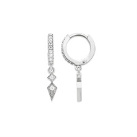 Boucles d'oreilles créoles en argent 925/000 rhodié pavées d'oxydes de zirconium blancs et pendants en argent 925/000 rhodié surmontée de deux oxydes de zirconium blancs sertis clos.