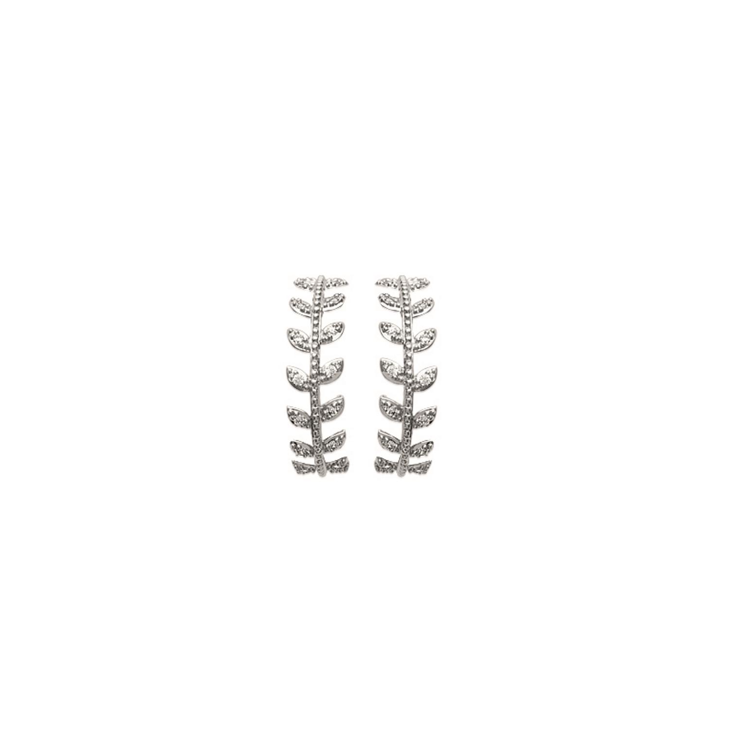 Boucles d'oreilles lauriers en argent 925/000 rhodié et oxyde de zirconium.  Laurier  Adolescent Adulte Femme Fille Indémodable Symboles 