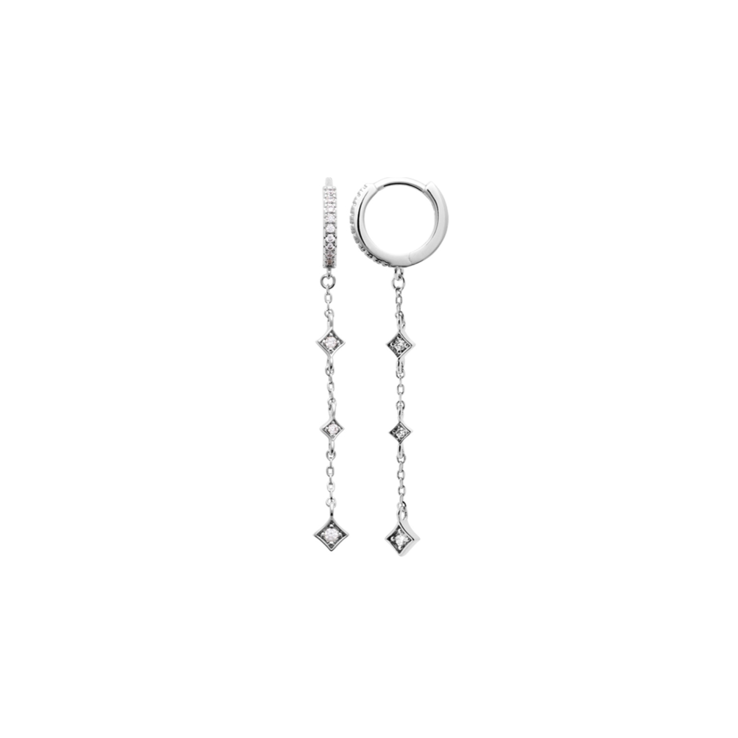 Boucles d'oreilles chaîne pendante et losange zircon Argent 925