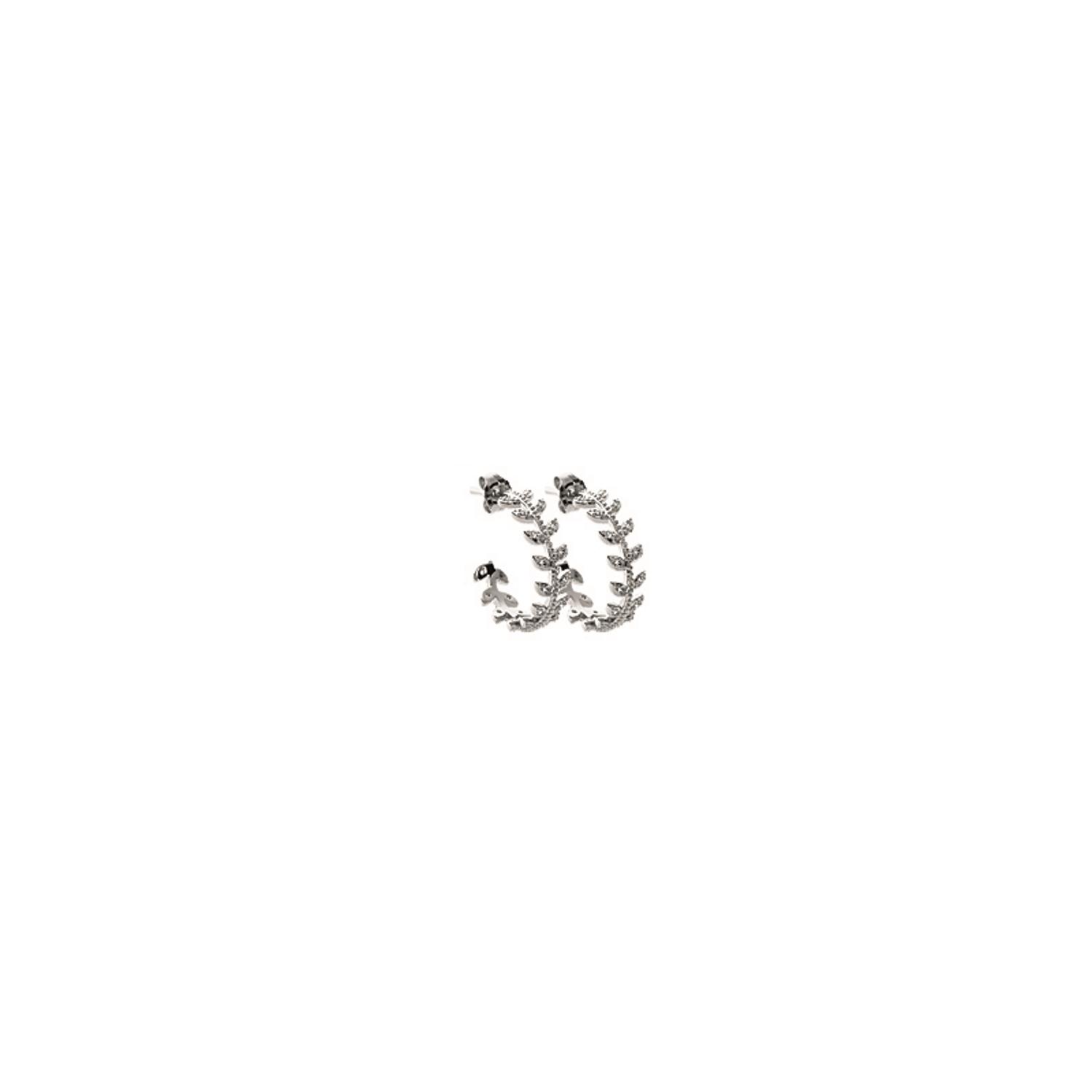 Boucles d'oreilles lauriers en argent 925/000 rhodié et oxyde de zirconium.  Laurier  Adolescent Adulte Femme Fille Indémodable Symboles 