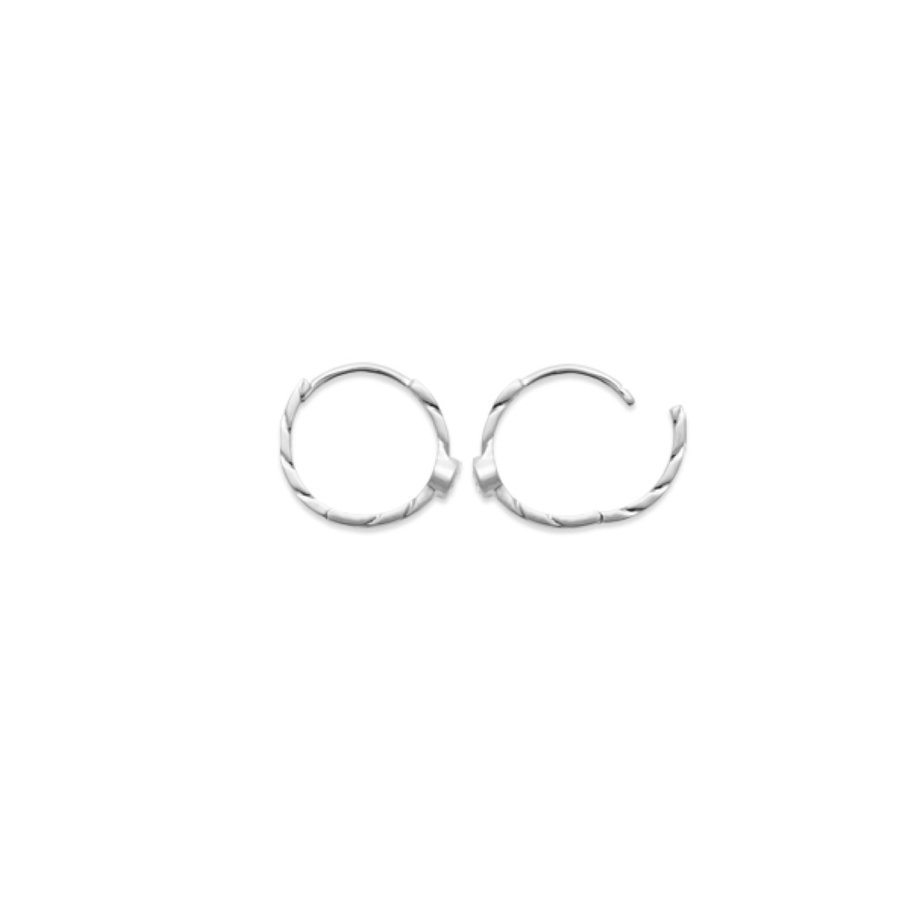 Boucles d'oreilles créoles au motif de chaîne en argent 925/000 rhodié surmontées d'un oxyde de zirconium blanc serti clos de forme ronde. Créoles Rond  Adolescent Adulte Femme Fille Indémodable 