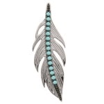 Pendentif plume en argent 925/000 rhodié et pierres d'imitation turquoise.