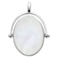 Pendentif composé d'une pastille amovible de forme ovale en argent 925/000 rhodié lisse d'un coté et pavée de nacre pour l'autre côté.