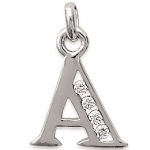 Pendentif en argent 925/000 rhodié et oxyde de zirconium. Lettre A.