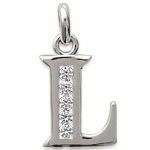 Pendentif en argent 925/000 rhodié et oxyde de zirconium. Lettre L.