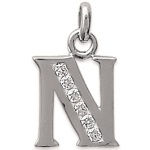 Pendentif en argent 925/000 rhodié et oxyde de zirconium. Lettre N.