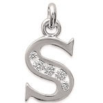 Pendentif en argent 925/000 rhodié et oxyde de zirconium. Lettre S.