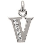 Pendentif en argent 925/000 rhodié et oxyde de zirconium. Lettre V.