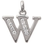 Pendentif en argent 925/000 rhodié et oxyde de zirconium. Lettre W.