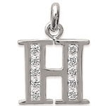 Pendentif en argent 925/000 rhodié et oxyde de zirconium. Lettre H.