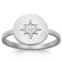 Bague composée d'une pastille ronde en argent 925/000 rhodié au motif d'étoile surmontée d'un plaquage d'oxydes de zirconium blancs.