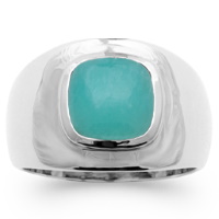 Bague en argent 925/000 rhodié surmontée d'une véritable pierre d'amazonite sertie clos de forme carré.