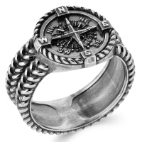 Bague pour homme représentant un bracelet avec boussole en argent 925/000.