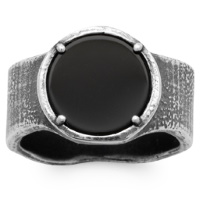 Bague pour homme en argent 925/000 sertie 4 griffes d'une pierre d'imitation onyx.