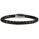 Bracelet pour homme en acier argenté et cuir.