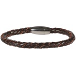 Bracelet pour homme en acier argenté et cuir.