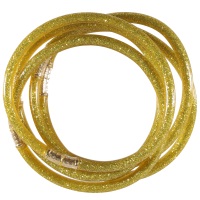 Lot de 5 bracelets bouddhistes jonc semi rigide en tube de plastique rempli de paillettes de couleur.