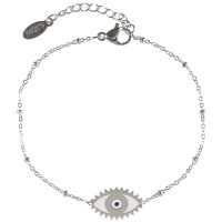 Bracelet composé d'une chaîne en acier argenté et d'un œil de Turquie en acier argenté et émail. Fermoir mousqueton avec 3 cm de rallonge.