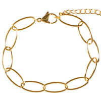 Bracelet grosse maille en acier doré. Fermoir mousqueton avec 3 cm de rallonge.