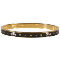 Bracelet jonc fermé avec dessins d'étoiles en acier doré pavé d'émail de couleur noire.