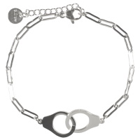 Bracelet composé d'une chaîne avec une paire de menottes en acier argenté. Fermoir mousqueton avec 3 cm de rallonge.