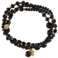 Lot de 3 bracelets élastiques composés de perles en acier doré, de perles de couleur noire et de franges chaînes en acier doré.