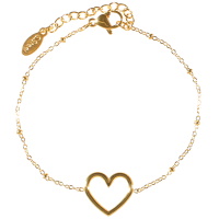 Bracelet composé d'une chaîne et d'un cœur en acier doré. Fermoir mousqueton avec 3 cm de rallonge.
