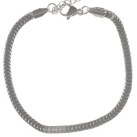 Bracelet chaîne en acier argenté. Fermoir mousqueton avec 3 cm de rallonge.