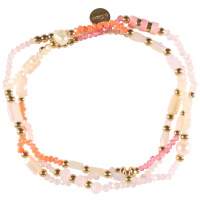 Lot de 3 bracelets élastiques composé de perles en acier doré, de perles de couleur rose et blanche et de deux perles d'imitation de nacre.
