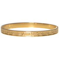 Bracelet jonc fermé rigide en acier doré avec motifs de soleil et l'inscription AMOUR.