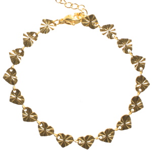 Bracelet composé de cœurs en acier doré. Fermoir mousqueton avec 3 cm de rallonge.