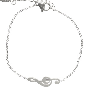 Bracelet composé d'une chaîne et d'une clé de sol en acier argenté. Fermoir mousqueton avec 3 cm de rallonge.