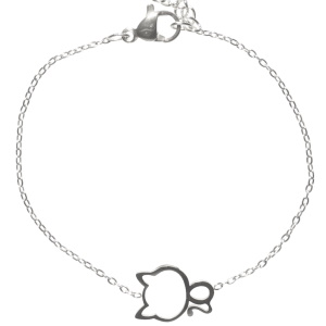 Bracelet composé d'une chaîne et d'un chat en acier argenté. Fermoir mousqueton avec 3 cm de rallonge.