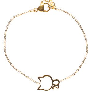 Bracelet composé d'une chaîne et d'un chat en acier doré. Fermoir mousqueton avec 3 cm de rallonge.