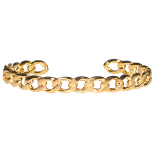Bracelet jonc rigide ouvert en forme de chaîne en acier doré.