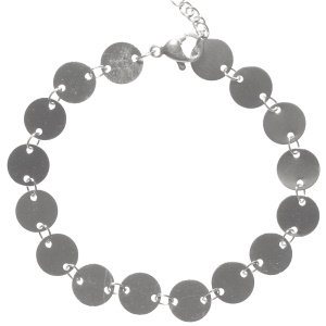 Bracelet composé d'une chaîne de pastilles rondes lisses en acier argenté. Fermoir mousqueton avec 3 cm de rallonge.