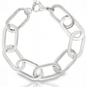 Rehaussez votre style avec ce bracelet à maillons plats éclatants en acier argenté. Confectionné avec précision, chaque maillon reflète la lumière, offrant un éclat luxueux. Parfait pour ajouter une touche d'élégance à votre tenue quotidienne ou pour compléter une occasion spéciale.