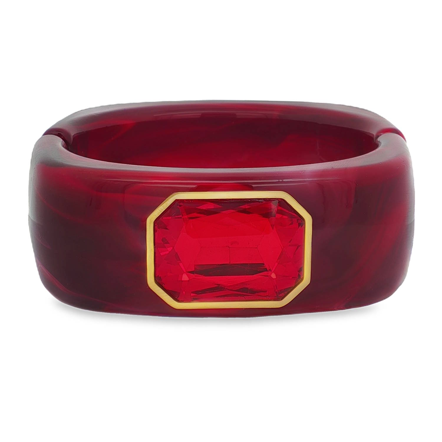 Ce bracelet jonc bangle est une pièce unique, idéale pour ajouter une touche de couleur et d'élégance à votre tenue.<br/>Sa base en matière non métallique est ornée d'un cristal couleur rubis de taille émeraude, aux facettes mixtes, éclatant de couleur rouge profonde.<br/>Monture en acier doré met en valeur l'éclat de la gemme. Rigide Solitaire Adolescent Adulte Automne Femme Fille Hiver Ce bracelet jonc bangle est une pièce unique, idéale pour ajouter une touche de couleur et d'élégance à votre tenue.<br/>Sa base en matière non métallique est ornée d'un cristal couleur rubis de taille émeraude, aux facettes mixtes, éclatant de couleur rouge profonde.<br/>Monture en acier doré met en valeur l'éclat de la gemme. Rigide Solitaire Adolescent Adulte Automne Femme Fille Hiver