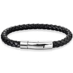 Bracelet pour homme en acier argenté et cuir.