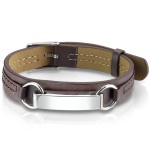 Bracelet identité pour homme en cuir et acier argenté.