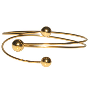 Bracelet de bras double rangs semi rigide avec boules en acier doré.