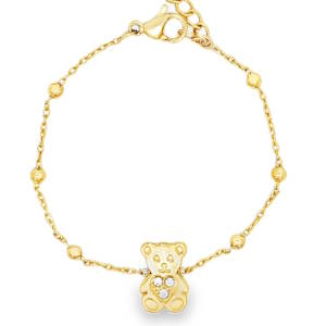 Ce ravissant bracelet en acier inoxydable est le cadeau idéal pour illuminer le poignet d'un enfant avec une touche de tendresse et d'élégance. Conçu pour allier durabilité et esthétique ludique, ce bijou se distingue par son raffinement discret. Au cœur du bracelet se trouve un adorable petit ours stylisé. Son ventre est orné d'un cœur serti de trois cristaux scintillants, apportant une touche d'éclat à chaque mouvement. Grâce à sa chaînette d'extension à larges maillons, il s'adapte parfaitement à la croissance de l'enfant pour un maintien confortable.